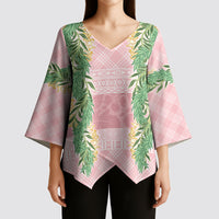 Hawai'i Paniolo Maile Twisted Lei Kimono Sleeve Blouse Dusty Rose LT7 - Polynesian Pride