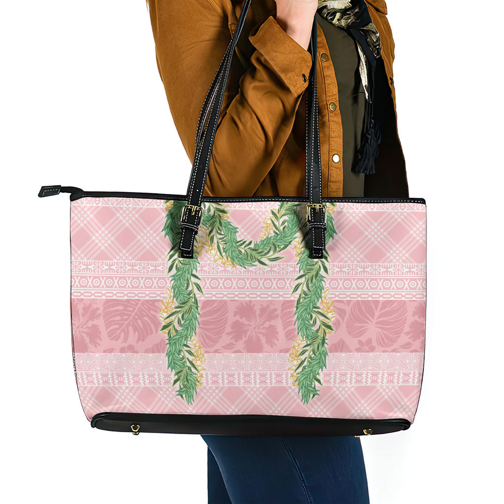 Hawai'i Paniolo Maile Twisted Lei Leather Tote Bag Dusty Rose LT7 - Polynesian Pride
