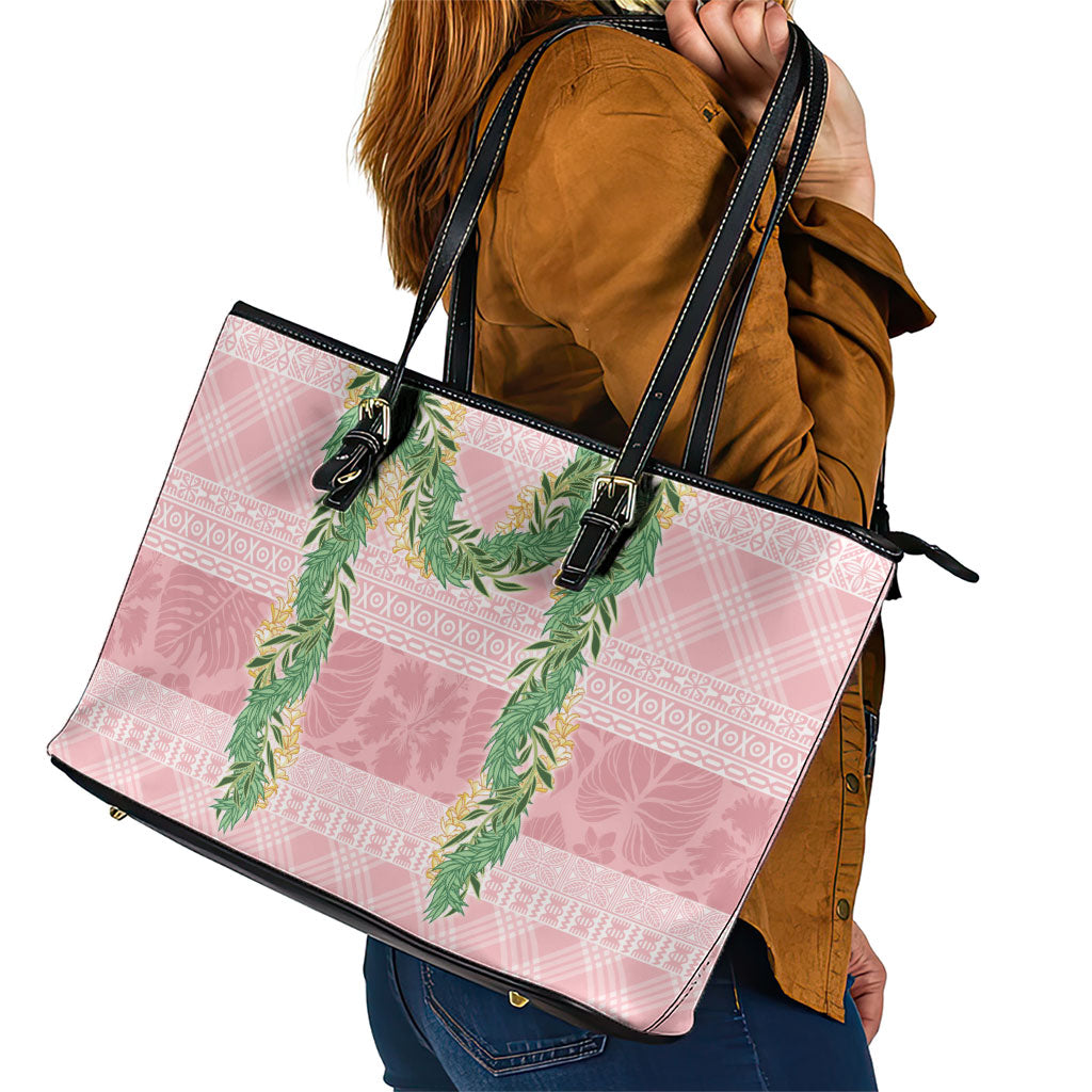Hawai'i Paniolo Maile Twisted Lei Leather Tote Bag Dusty Rose LT7 - Polynesian Pride