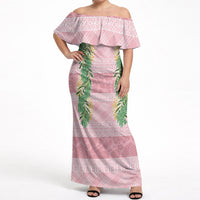 Hawai'i Paniolo Maile Twisted Lei Off Shoulder Maxi Dress Dusty Rose