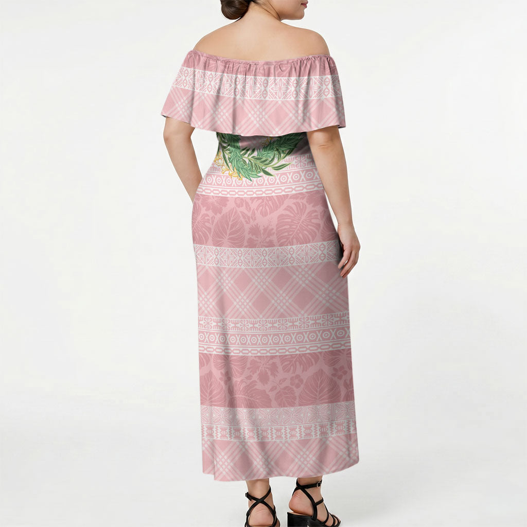 Hawai'i Paniolo Maile Twisted Lei Off Shoulder Maxi Dress Dusty Rose