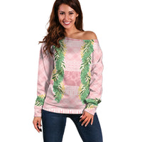Hawai'i Paniolo Maile Twisted Lei Off Shoulder Sweater Dusty Rose