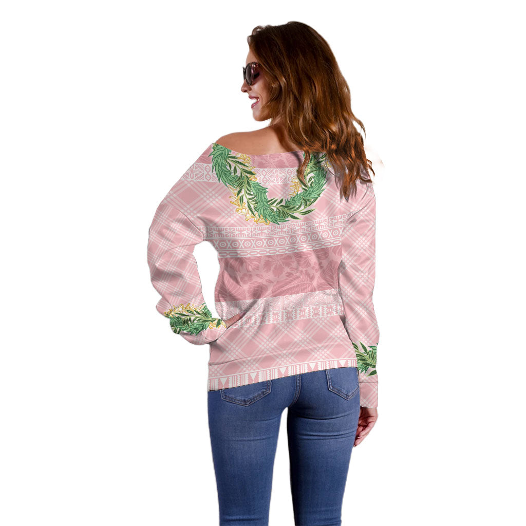 Hawai'i Paniolo Maile Twisted Lei Off Shoulder Sweater Dusty Rose
