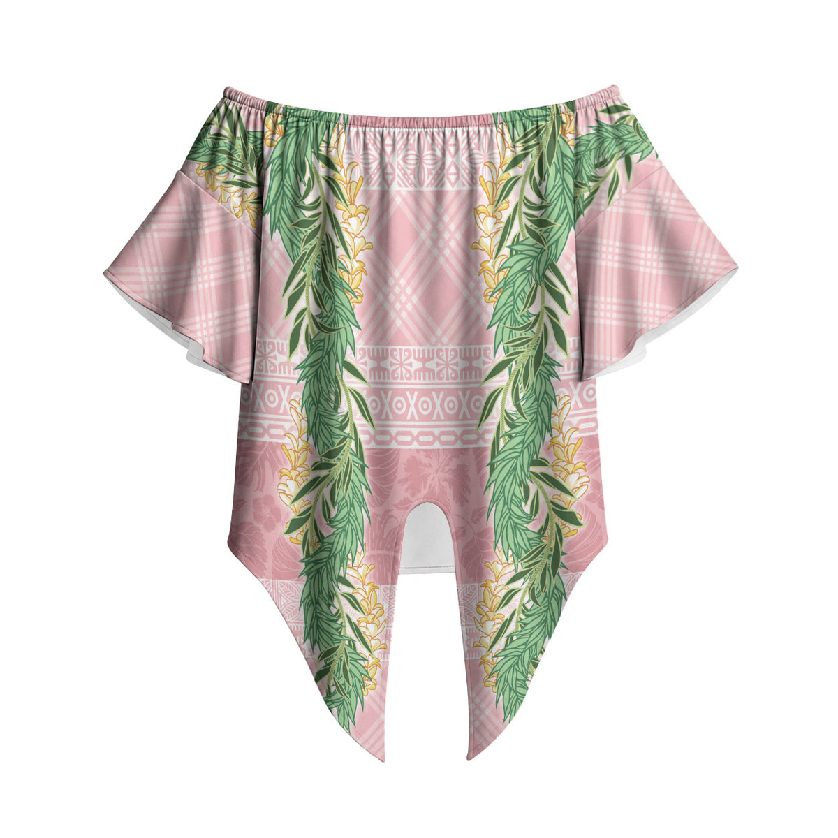 Hawai'i Paniolo Maile Twisted Lei Off Shoulder Wrap Waist Top Dusty Rose