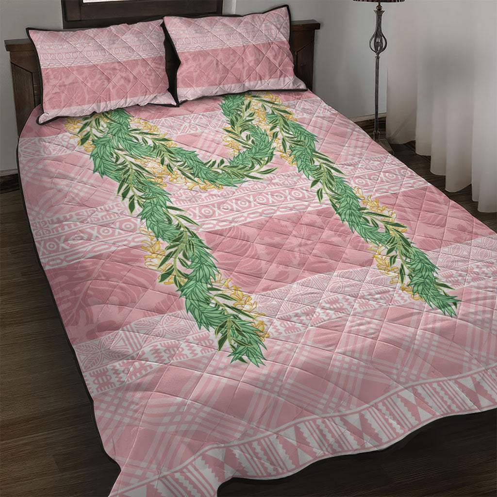 Hawai'i Paniolo Maile Twisted Lei Quilt Bed Set Dusty Rose