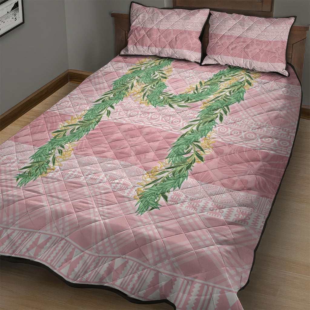 Hawai'i Paniolo Maile Twisted Lei Quilt Bed Set Dusty Rose