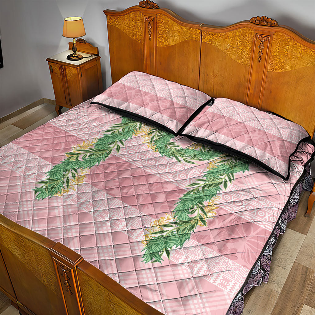 Hawai'i Paniolo Maile Twisted Lei Quilt Bed Set Dusty Rose