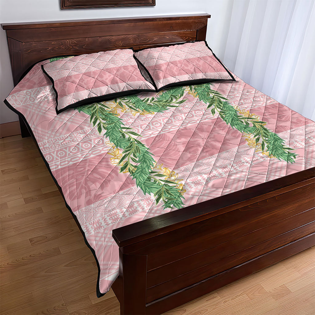 Hawai'i Paniolo Maile Twisted Lei Quilt Bed Set Dusty Rose