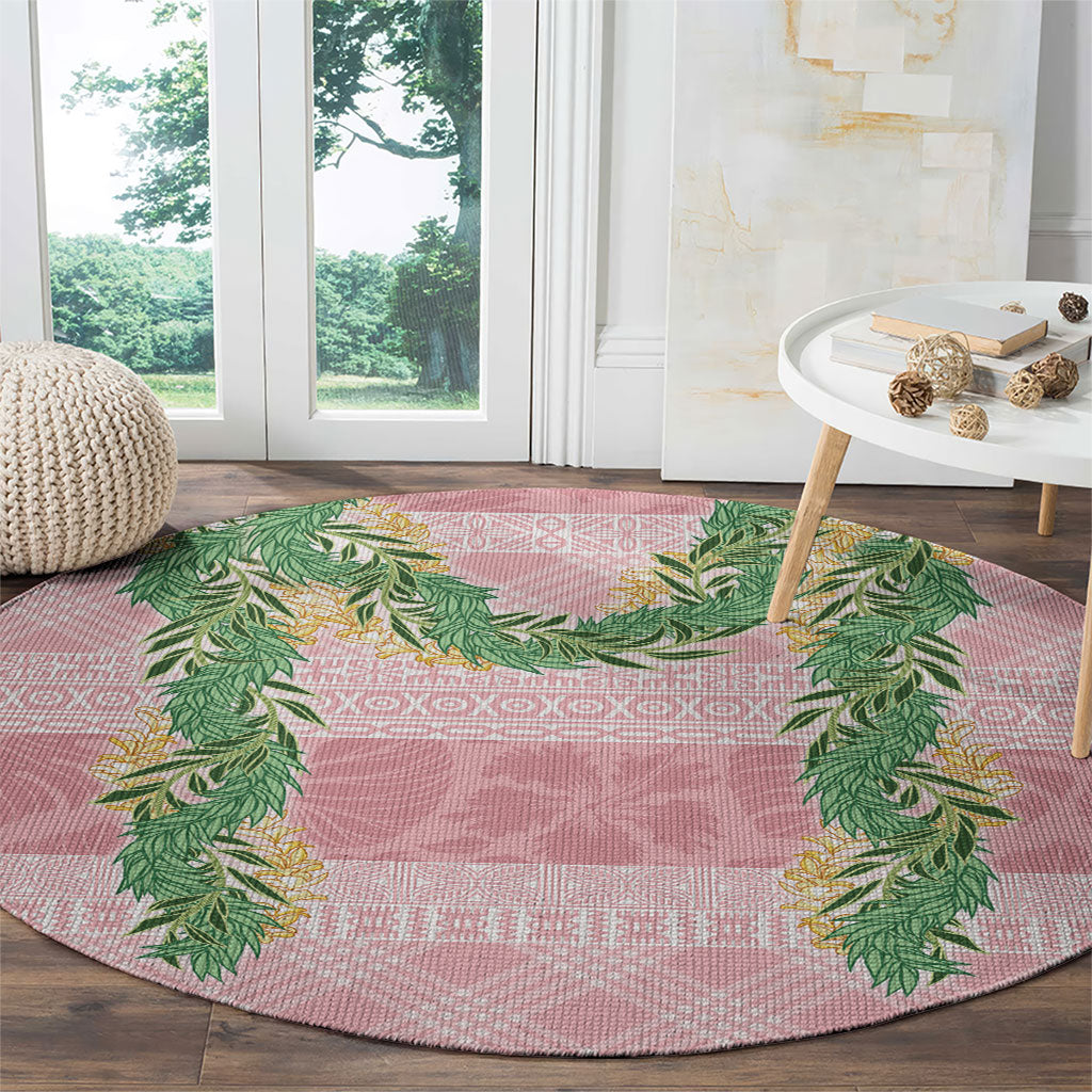 Hawai'i Paniolo Maile Twisted Lei Round Carpet Dusty Rose