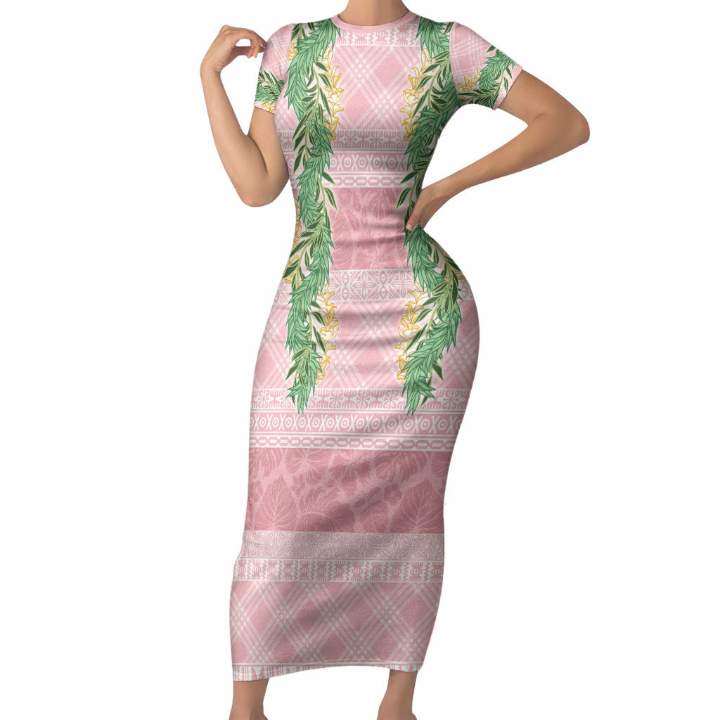 Hawai'i Paniolo Maile Twisted Lei Short Sleeve Bodycon Dress Dusty Rose