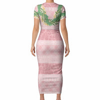 Hawai'i Paniolo Maile Twisted Lei Short Sleeve Bodycon Dress Dusty Rose