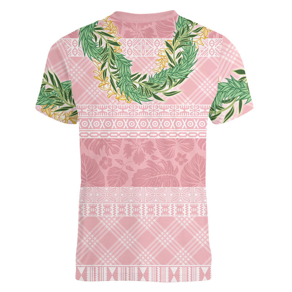 Hawai'i Paniolo Maile Twisted Lei Women V-Neck T-Shirt Dusty Rose