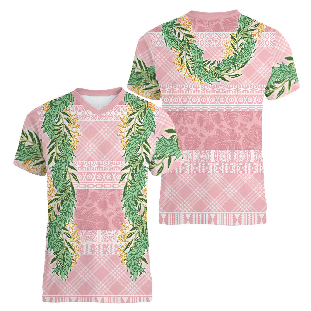 Hawai'i Paniolo Maile Twisted Lei Women V-Neck T-Shirt Dusty Rose