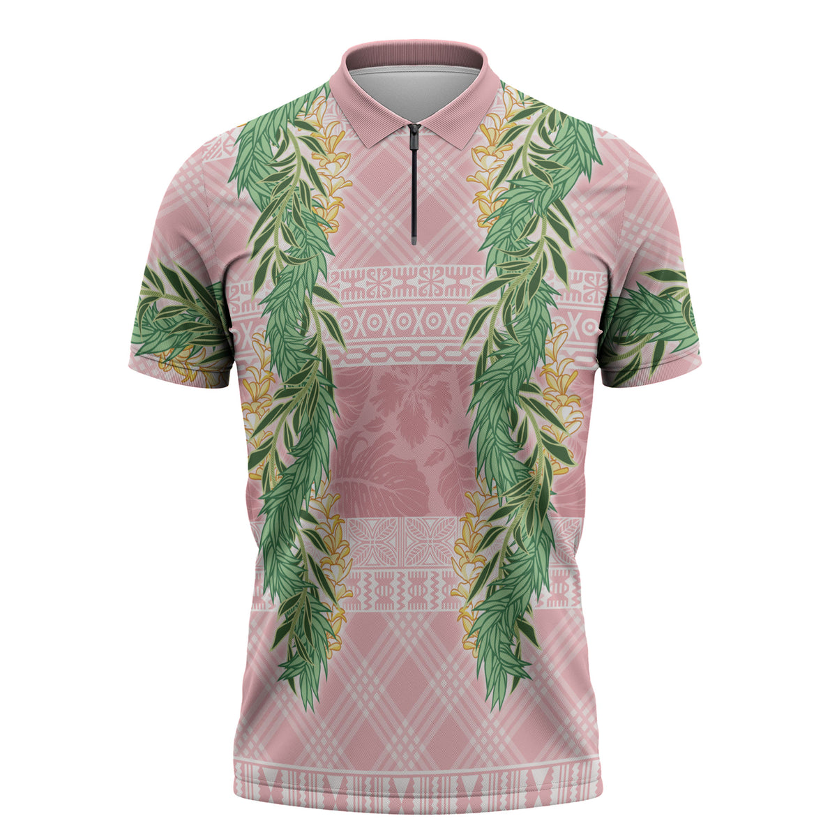 Hawai'i Paniolo Maile Twisted Lei Zipper Polo Shirt Dusty Rose
