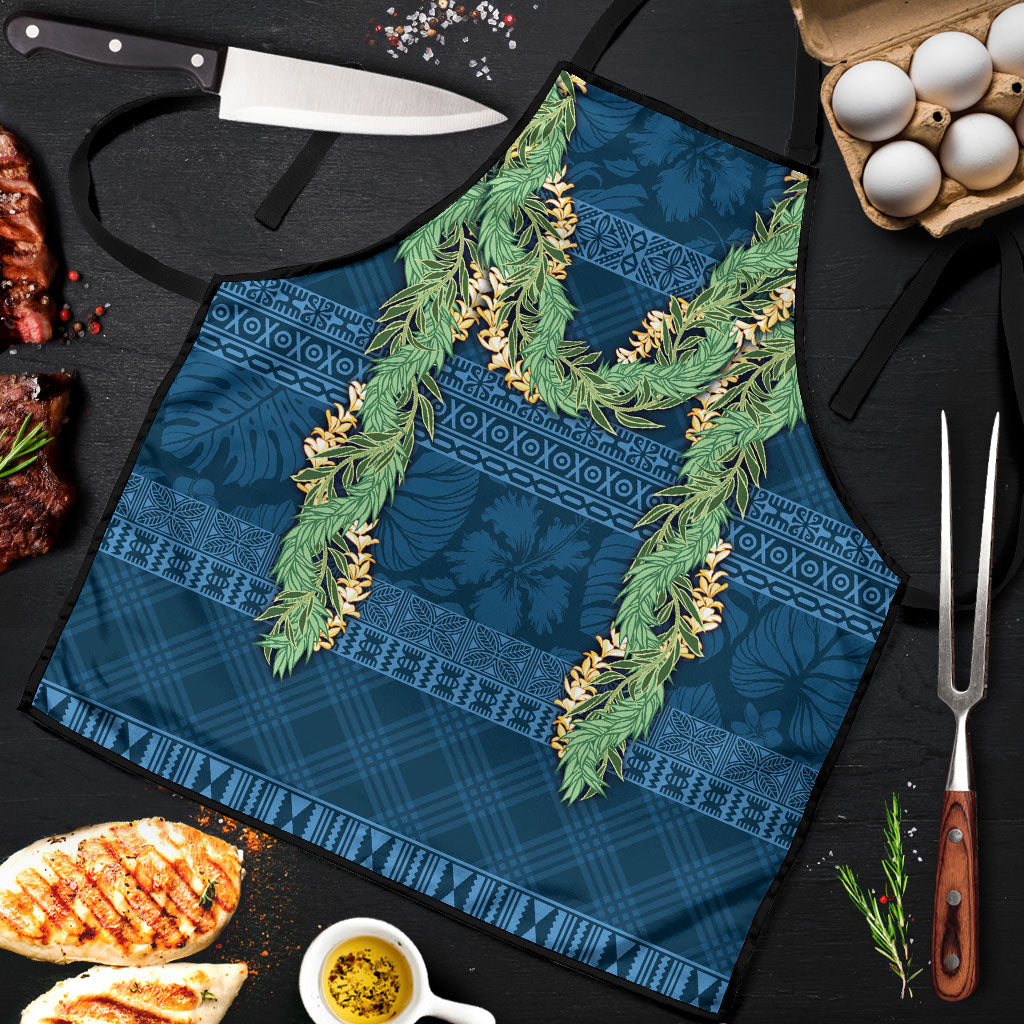 Hawai'i Paniolo Maile Twisted Lei Apron Cobalt Blue