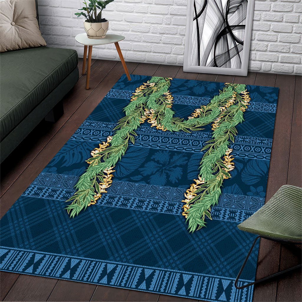 Hawai'i Paniolo Maile Twisted Lei Area Rug Cobalt Blue