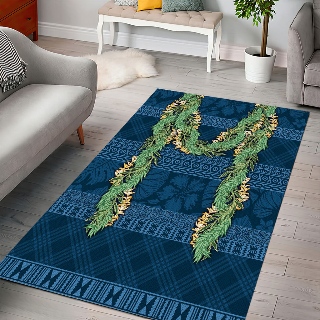 Hawai'i Paniolo Maile Twisted Lei Area Rug Cobalt Blue