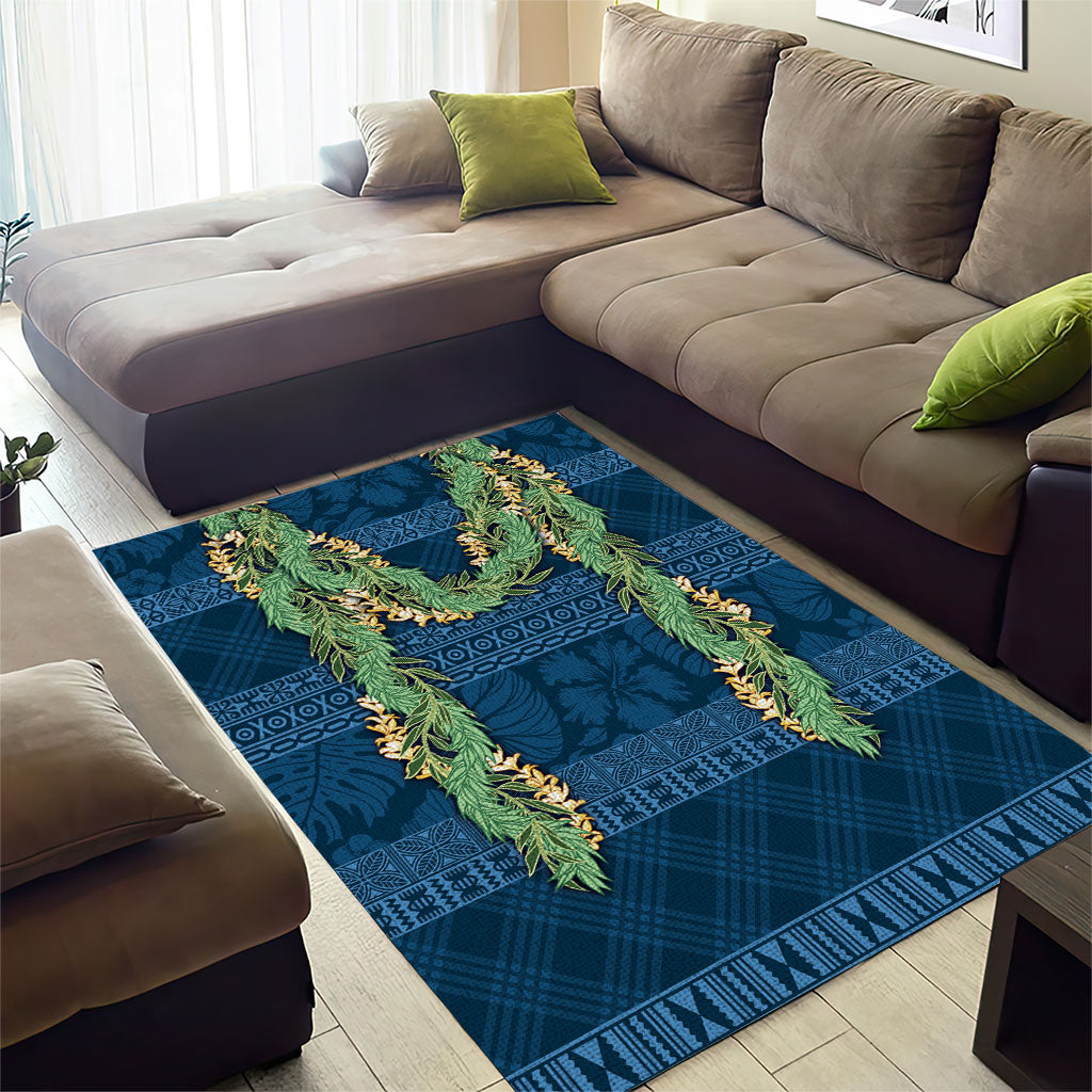 Hawai'i Paniolo Maile Twisted Lei Area Rug Cobalt Blue