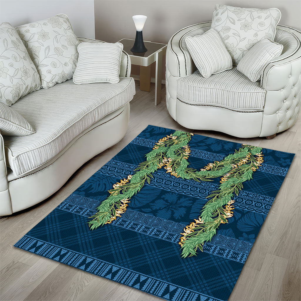Hawai'i Paniolo Maile Twisted Lei Area Rug Cobalt Blue