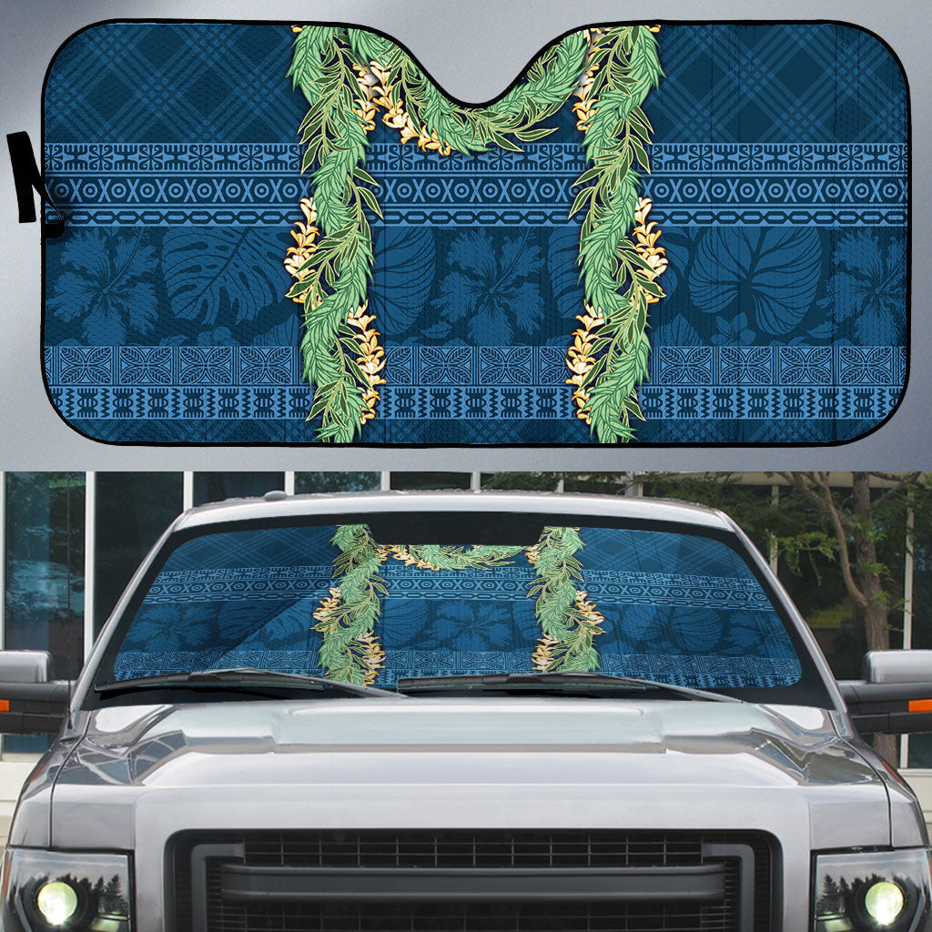 Hawai'i Paniolo Maile Twisted Lei Auto Sun Shade Cobalt Blue