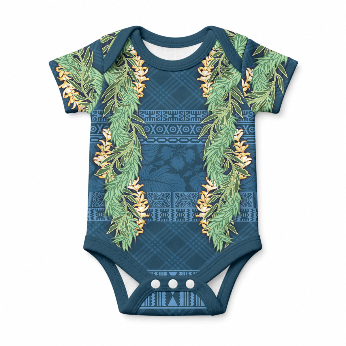 Hawai'i Paniolo Maile Twisted Lei Baby Onesie Cobalt Blue