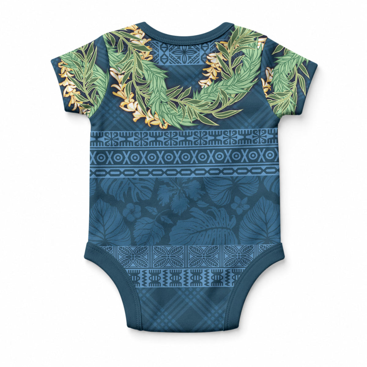 Hawai'i Paniolo Maile Twisted Lei Baby Onesie Cobalt Blue