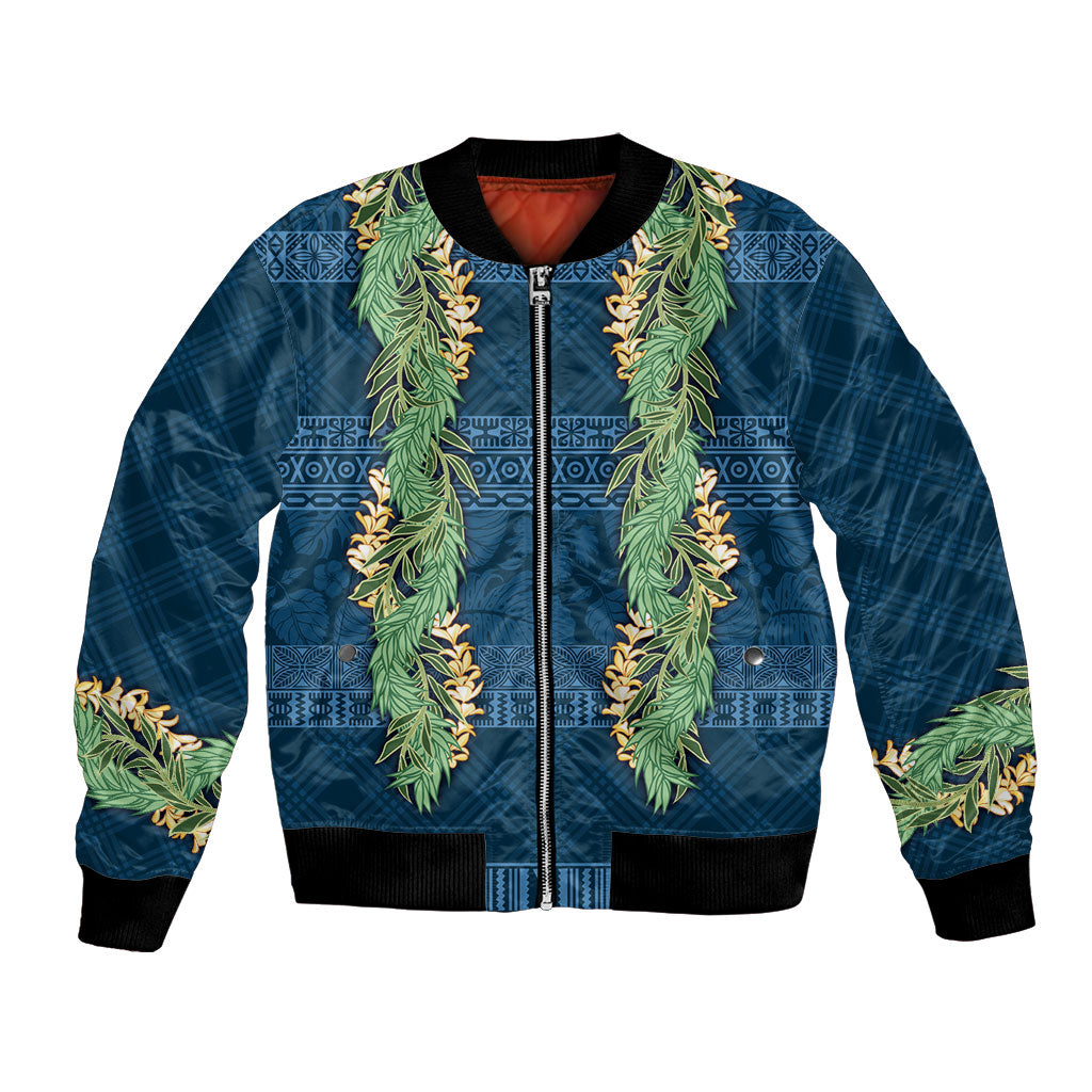 Hawai'i Paniolo Maile Twisted Lei Bomber Jacket Cobalt Blue LT7 Unisex Cobalt Blue - Polynesian Pride