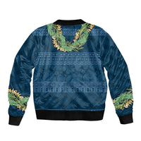 Hawai'i Paniolo Maile Twisted Lei Bomber Jacket Cobalt Blue