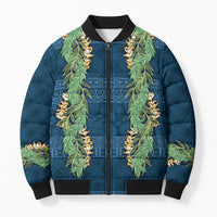 Hawai'i Paniolo Maile Twisted Lei Bomber Puffer Jacket Cobalt Blue