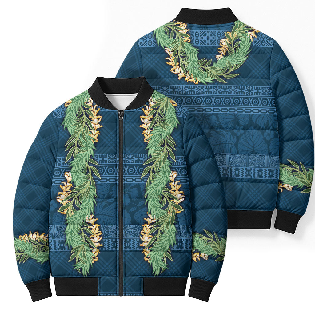 Hawai'i Paniolo Maile Twisted Lei Bomber Puffer Jacket Cobalt Blue