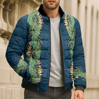 Hawai'i Paniolo Maile Twisted Lei Bomber Puffer Jacket Cobalt Blue