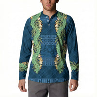 Hawai'i Paniolo Maile Twisted Lei Button Sweatshirt Cobalt Blue