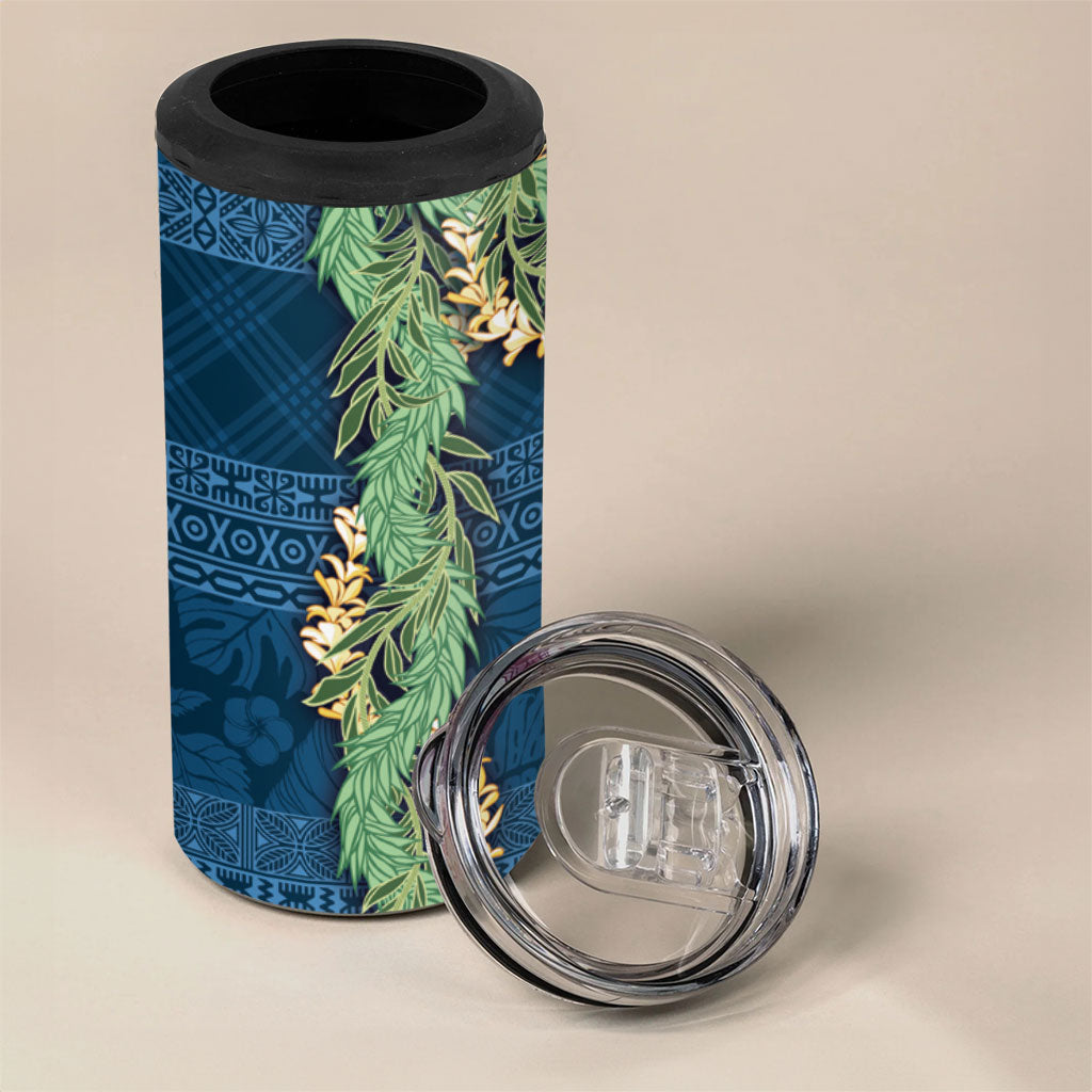 Hawai'i Paniolo Maile Twisted Lei 4 in 1 Can Cooler Tumbler Cobalt Blue