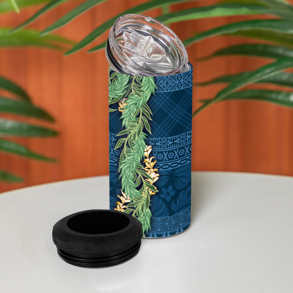 Hawai'i Paniolo Maile Twisted Lei 4 in 1 Can Cooler Tumbler Cobalt Blue