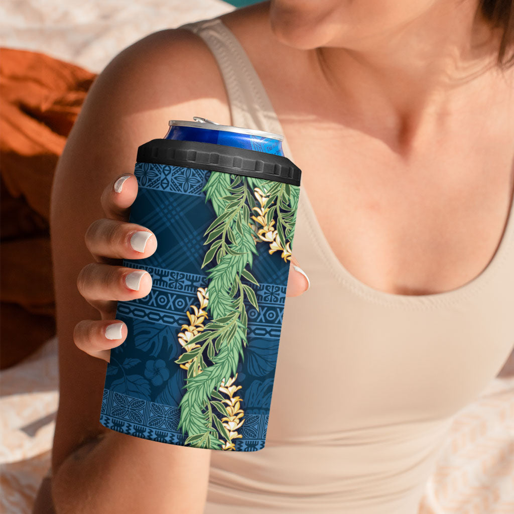 Hawai'i Paniolo Maile Twisted Lei 4 in 1 Can Cooler Tumbler Cobalt Blue