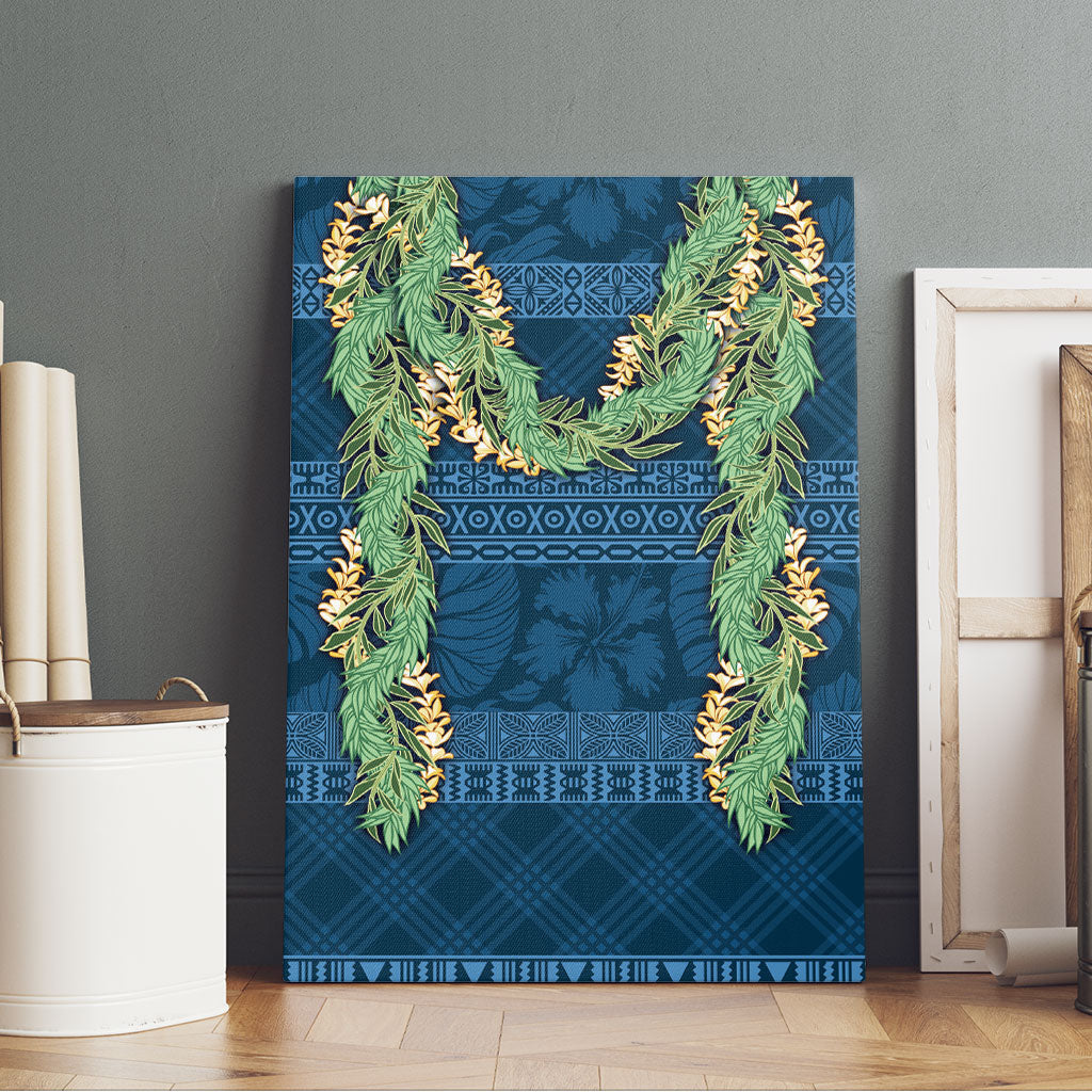 Hawai'i Paniolo Maile Twisted Lei Canvas Wall Art Cobalt Blue