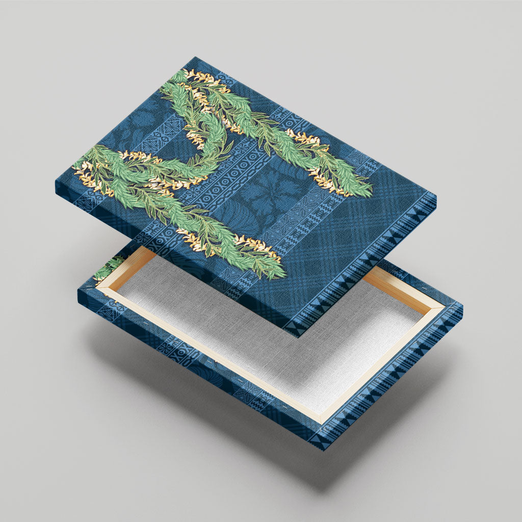 Hawai'i Paniolo Maile Twisted Lei Canvas Wall Art Cobalt Blue