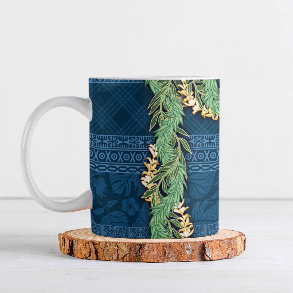 Hawai'i Paniolo Maile Twisted Lei Ceramic Mug Cobalt Blue