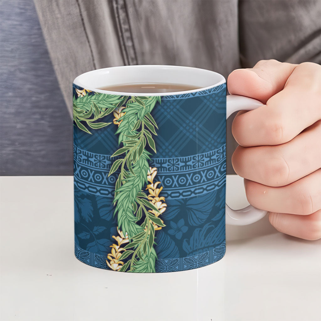 Hawai'i Paniolo Maile Twisted Lei Ceramic Mug Cobalt Blue