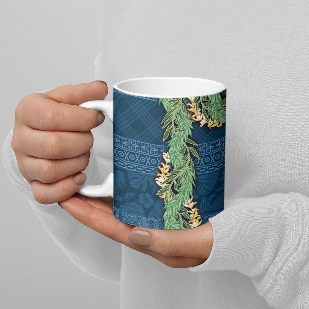 Hawai'i Paniolo Maile Twisted Lei Ceramic Mug Cobalt Blue