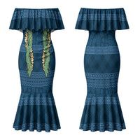 Hawai'i Paniolo Maile Twisted Lei Couples Matching Mermaid Dress and Long Sleeve Button Shirt Cobalt Blue