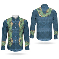 Hawai'i Paniolo Maile Twisted Lei Couples Matching Off Shoulder Maxi Dress and Long Sleeve Button Shirt Cobalt Blue