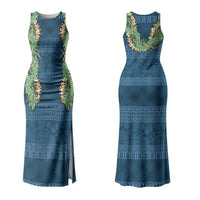 Hawai'i Paniolo Maile Twisted Lei Couples Matching Tank Maxi Dress and Hawaiian Shirt Cobalt Blue