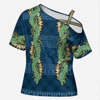 Hawai'i Paniolo Maile Twisted Lei Cross Shoulder Shirt Cobalt Blue LT7 Female Cobalt Blue - Polynesian Pride
