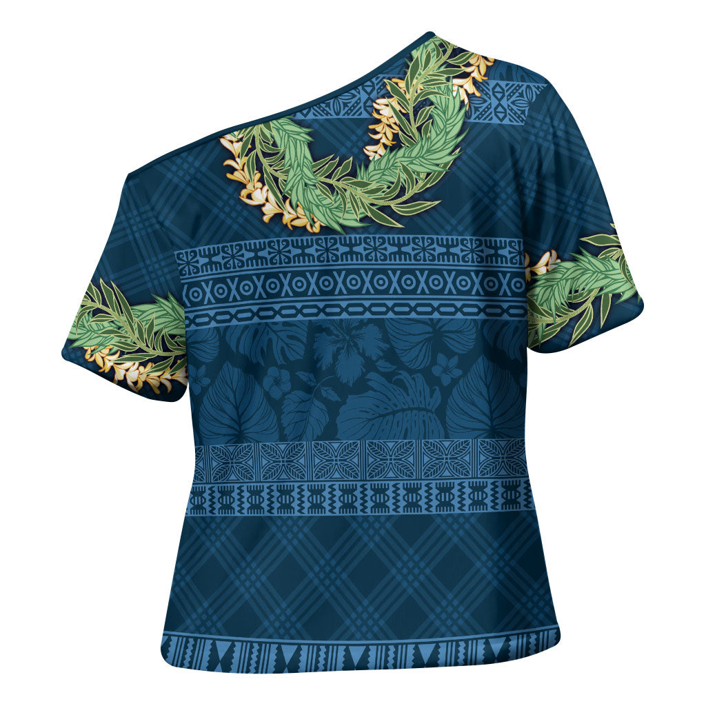 Hawai'i Paniolo Maile Twisted Lei Cross Shoulder Shirt Cobalt Blue LT7 - Polynesian Pride
