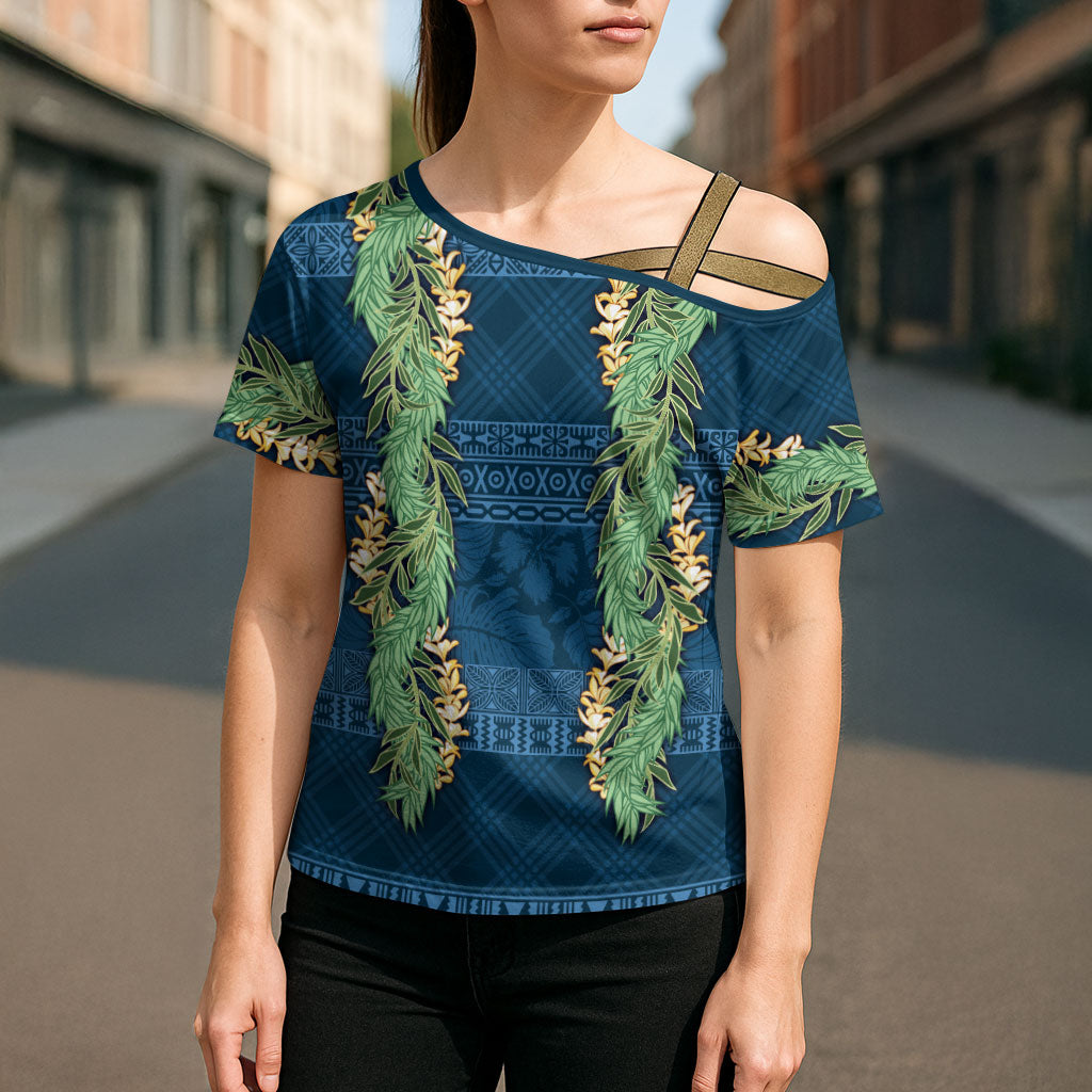 Hawai'i Paniolo Maile Twisted Lei Cross Shoulder Shirt Cobalt Blue LT7 - Polynesian Pride