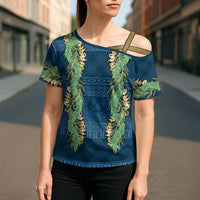 Hawai'i Paniolo Maile Twisted Lei Cross Shoulder Shirt Cobalt Blue LT7 - Polynesian Pride