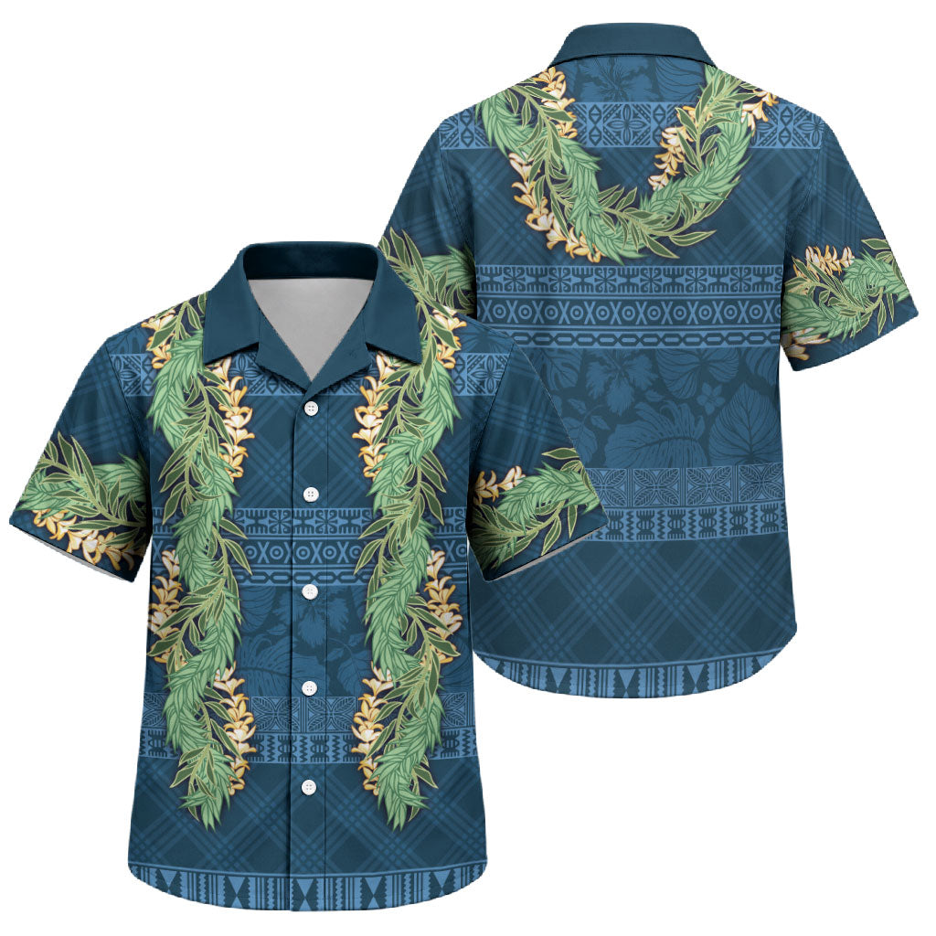 Hawai'i Paniolo Maile Twisted Lei Family Matching Long Sleeve Bodycon Dress and Hawaiian Shirt Cobalt Blue