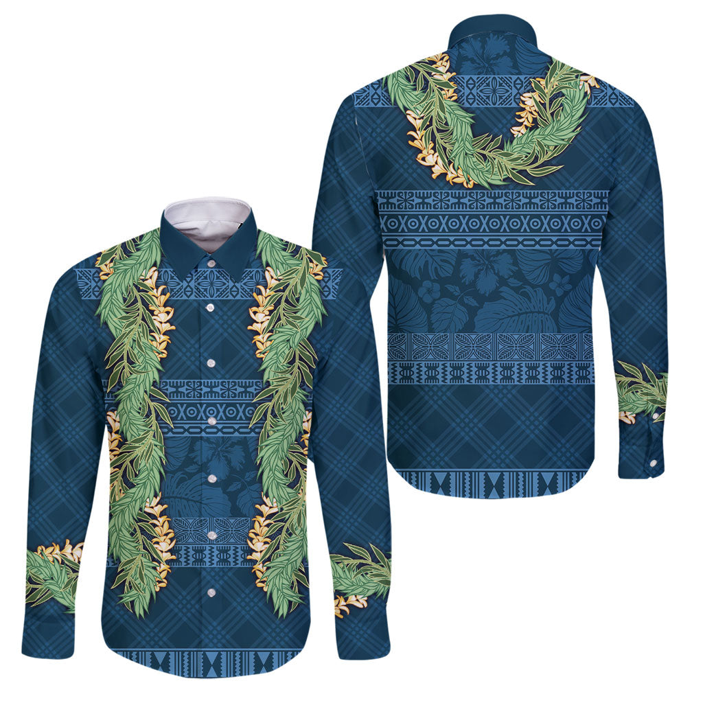 Hawai'i Paniolo Maile Twisted Lei Family Matching Off Shoulder Maxi Dress and Hawaiian Shirt Cobalt Blue
