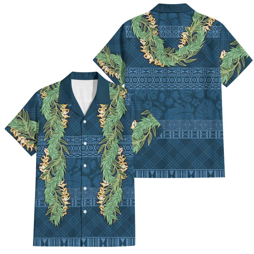 Hawai'i Paniolo Maile Twisted Lei Family Matching Summer Maxi Dress and Hawaiian Shirt Cobalt Blue